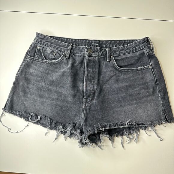 GRLFRND Cindy Hidden Button Fly High Rise Gray Cut-Off Jean Shorts Raw Hem 32 - Picture 2 of 14